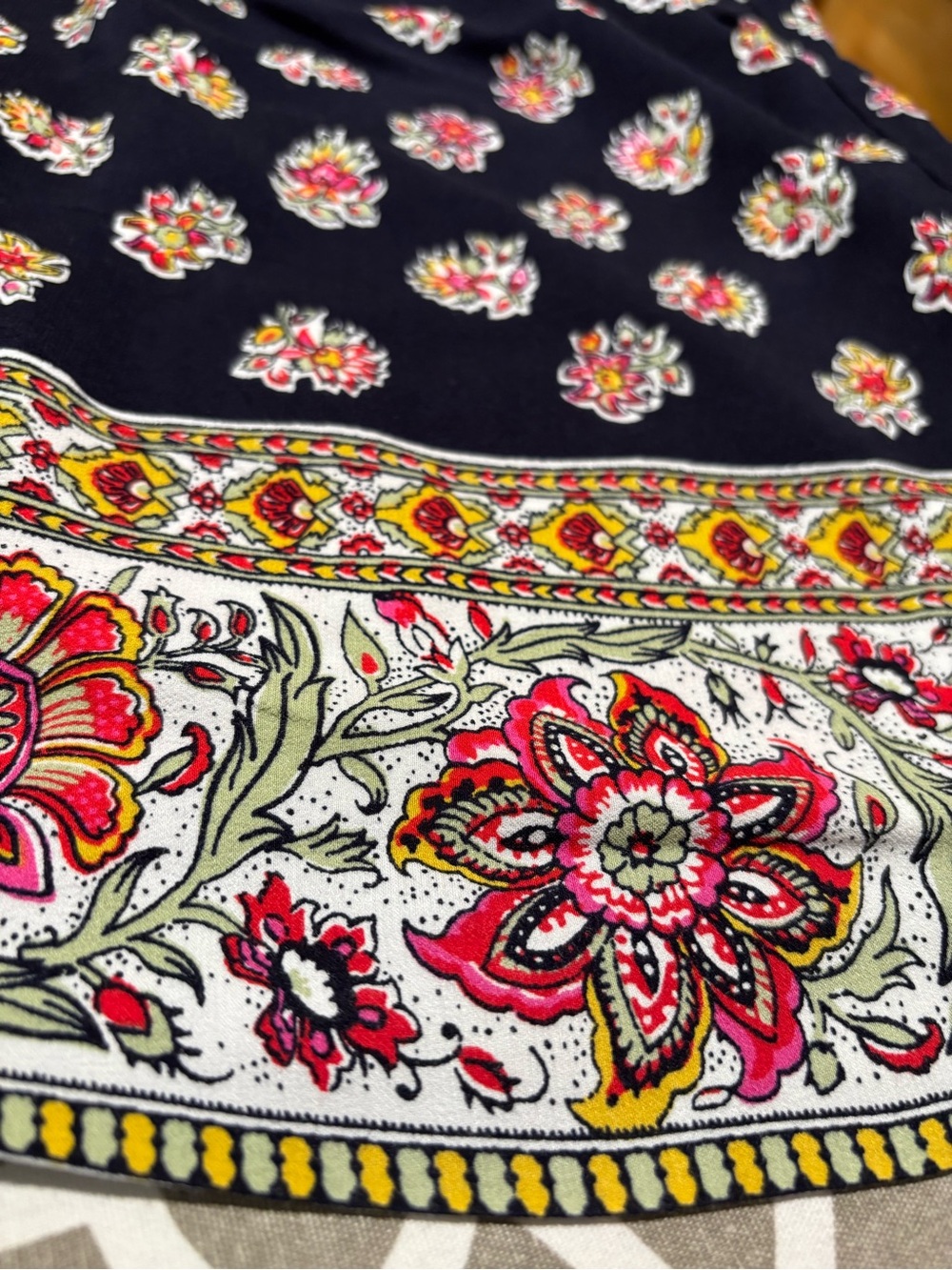 LOFT viscose DRAWSTRING floral crop pants NAVY BLUE red XL - Picture 5 of 6